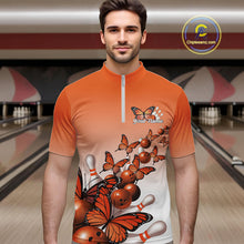 Load image into Gallery viewer, Custom Orange Gradient Butterfly Bowling Men Quarter-Zip Shirts For Team, Bowling League Shirt IPHW10825
