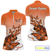 Load image into Gallery viewer, Custom Orange Gradient Butterfly Bowling Women Quarter-Zip Shirts, Bowling League Shirt IPHW10825