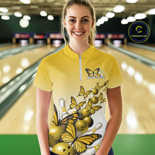 Load image into Gallery viewer, Custom Yellow Gradient Butterfly Bowling Women Quarter-Zip Shirts, Bowling League Shirt IPHW10826