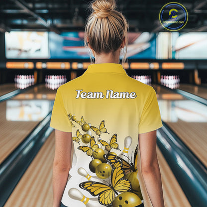 Custom Yellow Gradient Butterfly Bowling Women Quarter-Zip Shirts, Bowling League Shirt IPHW10826