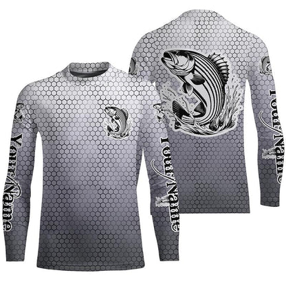 Striped Bass Long Sleeve Performance Fishing Shirsts, Custom Striper Performance Fishing Jerseys IPHW6216