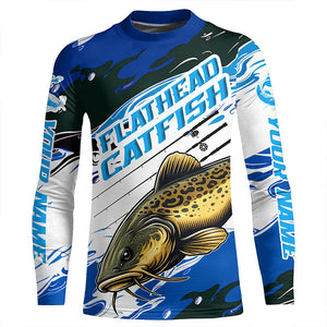 Custom Flathead Catfish Fishing Jerseys, Catfish Long Sleeve Tournament Fishing Shirts | Blue Camo IPHW6226