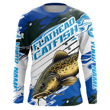 Load image into Gallery viewer, Custom Flathead Catfish Fishing Jerseys, Catfish Long Sleeve Tournament Fishing Shirts | Blue Camo IPHW6226