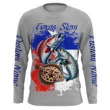 Load image into Gallery viewer, Texas Slam Redfish, Trout, Flounder Custom Long Sleeve Fishing Shirts, Texas Flag Fishing Jerseys IPHW6230