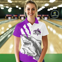 Load image into Gallery viewer, Custom White And Purple Shark Jerseys, Shark Bowling Team Women Polo Shirts Bowler Outfit IPHW8988