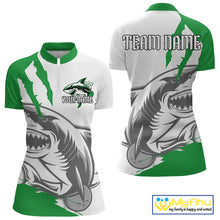 Load image into Gallery viewer, Custom White And Green Shark Jerseys, Bowling Team Women Quarter-Zip Shirt Bowlers Outfit IPHW8989