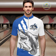 Load image into Gallery viewer, Custom White And Blue Shark Jerseys, Shark Bowling Team Men Quarter-Zip Shirts Bowlers Outfit IPHW8990