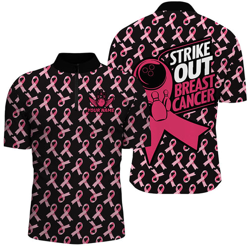 Strike Out Breast Cancer Pink Ribbon Pattern Custom Bowling Shirts For Men Bowling Jerseys IPHW7047