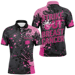 Black And Pin Strike Out Breast Cancer Pink Ribbon Custom Breast Cancer Bowling Shirts For Men IPHW7048