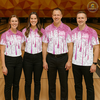 3D Pink Glitter Pink Ribbon Pattern Custom Breast Cancer Bowling Polo Shirts For Men And Women IPHW7051