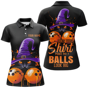 Halloween Black Cat Custom Funny Ladies Bowling Shirts "This Shirt Make My Balls Look Big" IPHW7605