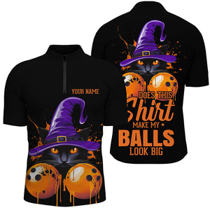 Halloween Black Cat Custom Funny Bowling Shirts For Men "This Shirt Make My Balls Look Big" IPHW7605