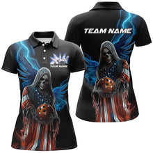 Load image into Gallery viewer, Blue Thunder Lightning Flag Grim Reaper Custom Us Patriotic Ladies Bowling Team Shirts IPHW7608