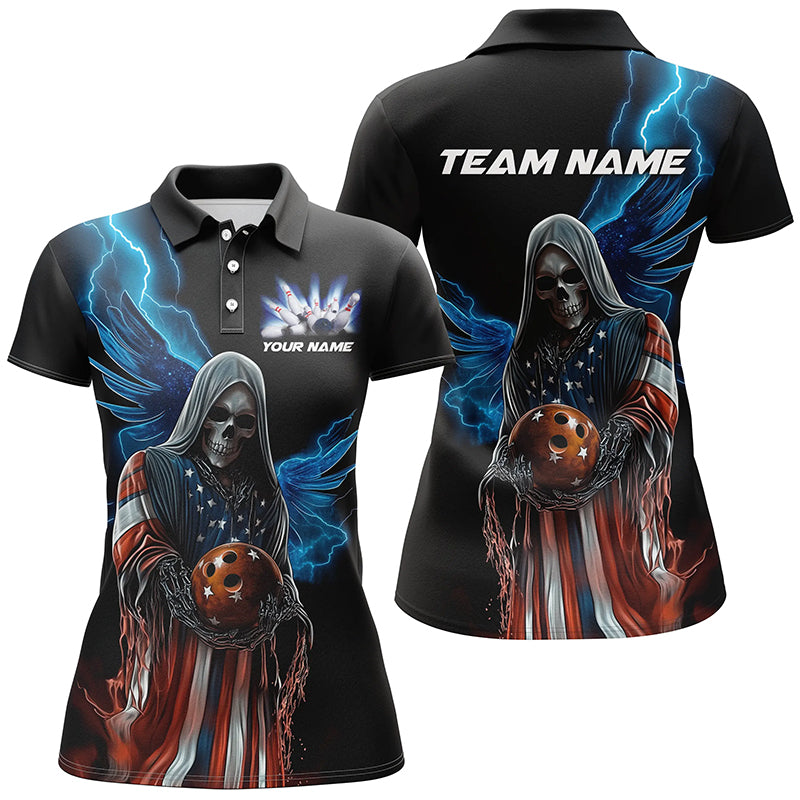 Blue Thunder Lightning Flag Grim Reaper Custom Us Patriotic Ladies Bowling Team Shirts IPHW7608