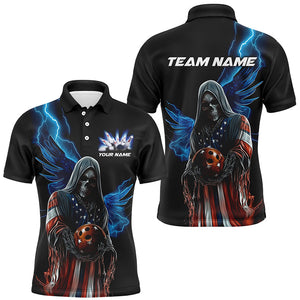 Blue Thunder Lightning American Flag Grim Reaper Custom Us Patriotic Bowling Team Shirts For Men IPHW7608