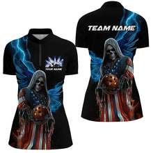 Load image into Gallery viewer, Blue Thunder Lightning Flag Grim Reaper Custom Us Patriotic Ladies Bowling Team Shirts IPHW7608