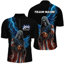 Load image into Gallery viewer, Blue Thunder Lightning American Flag Grim Reaper Custom Us Patriotic Bowling Team Shirts For Men IPHW7608