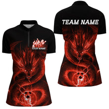 Load image into Gallery viewer, Black And Red Custom Dragn Ladies Bowling Shirts, Bowling Team Uniform Bowler Outfits IPHW7616