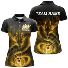 Load image into Gallery viewer, Black And Gold Custom Dragn Ladies Bowling Shirts, Bowling Team Uniform Bowler Outfits IPHW7617