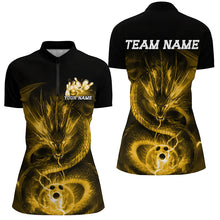 Load image into Gallery viewer, Black And Gold Custom Dragn Ladies Bowling Shirts, Bowling Team Uniform Bowler Outfits IPHW7617