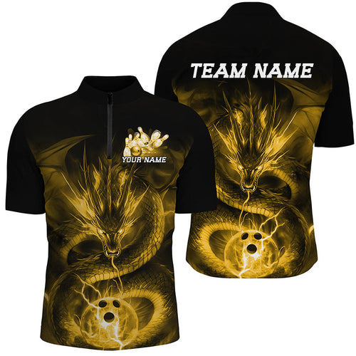 Black And Gold Custom Dragn Bowling Shirts For Men, Bowling Team Uniform Bowler Outfits IPHW7617