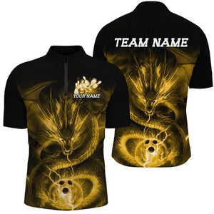 Black And Gold Custom Dragon Bowling Shirts For Men, Bowling Team Uniform Bowler Outfits IPHW7617