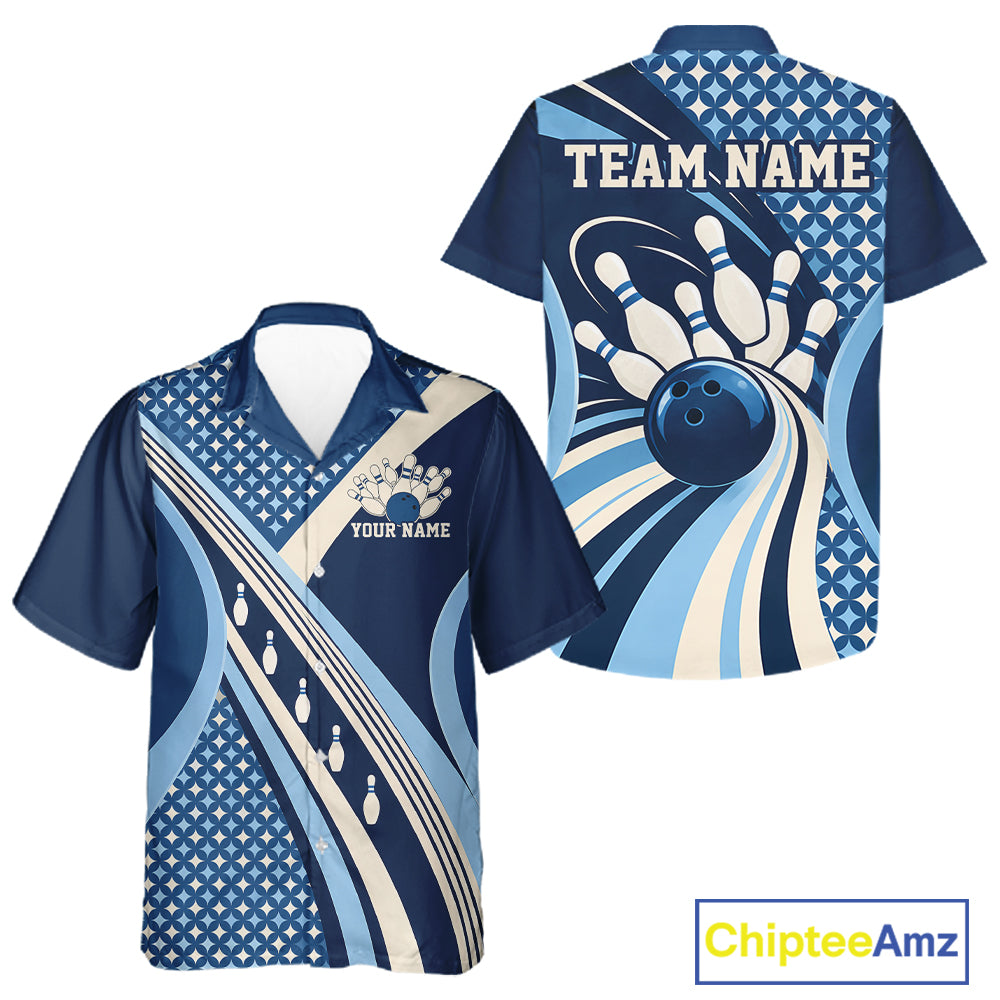 Custom Blue Classic Retro Matching Bowling Team League Shirt, Bowling Men And Women Button Up Shirt IPHW12362