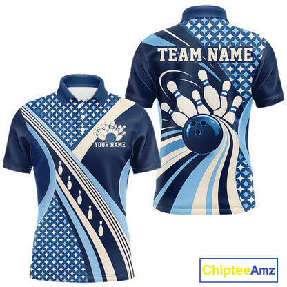 Custom Blue Classic Retro Matching Bowling Team League Shirt, Bowling Men Polo Shirt IPHW12362