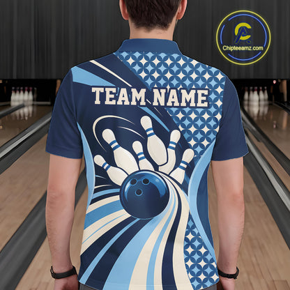 Custom Blue Classic Retro Matching Bowling Team League Shirt, Bowling Men Polo Shirt IPHW12362