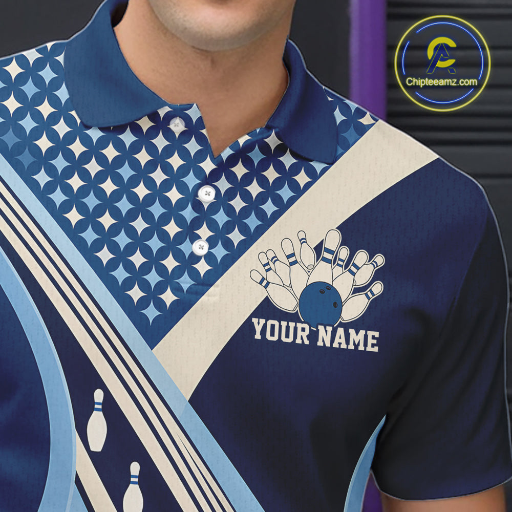 Custom Blue Classic Retro Matching Bowling Team League Shirt, Bowling Men Polo Shirt IPHW12362