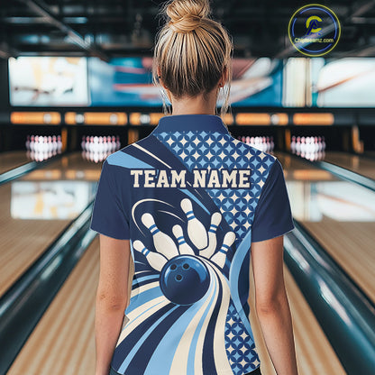 Custom Blue Classic Retro Matching Bowling Team League Shirt, Bowling Women Polo Shirt IPHW12362