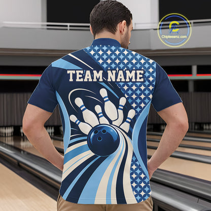 Custom Blue Classic Retro Matching Bowling Team League Shirt, Bowling Men Quarter Zip Shirt IPHW12362