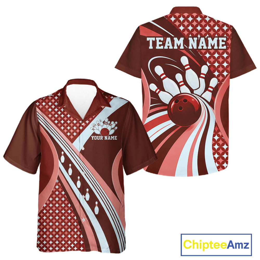 Custom Burgundy Red Classic Retro Bowling Team League Shirt, Bowling Men And Women Button Up Shirt IPHW12363