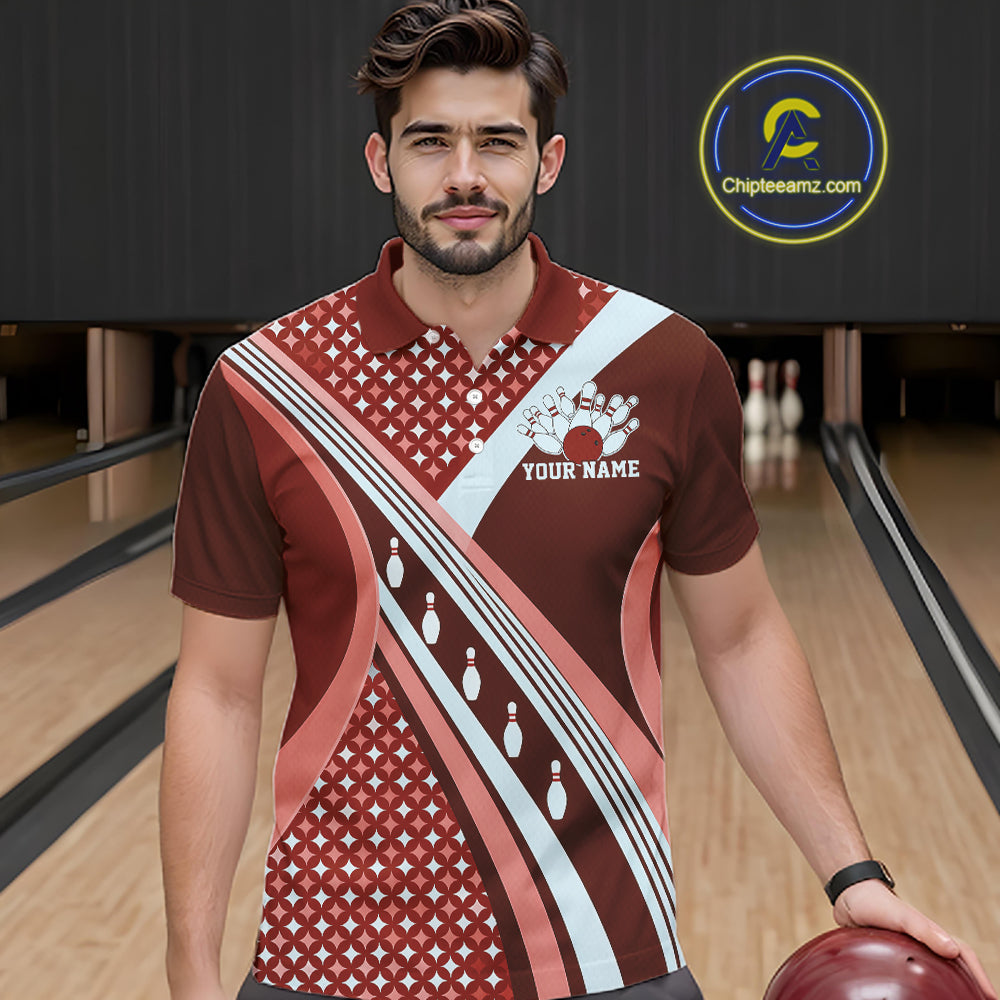 Custom Burgundy Red Classic Retro Bowling Team League Shirt, Bowling Men Polo Shirt IPHW12363