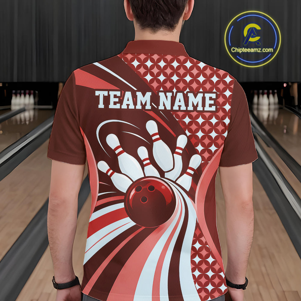Custom Burgundy Red Classic Retro Bowling Team League Shirt, Bowling Men Polo Shirt IPHW12363