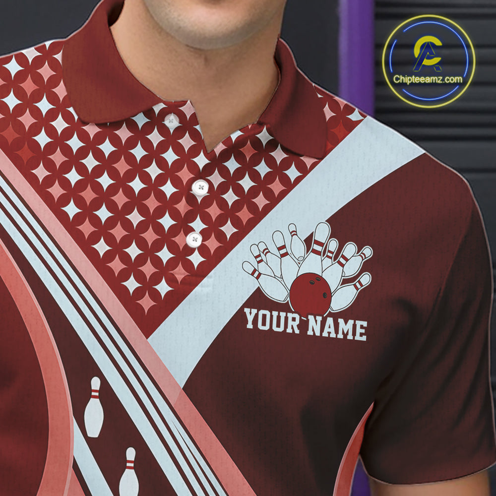 Custom Burgundy Red Classic Retro Bowling Team League Shirt, Bowling Men Polo Shirt IPHW12363