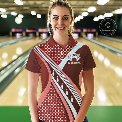 Custom Burgundy Red Classic Retro Bowling Team League Shirt, Bowling Women Polo Shirt IPHW12363