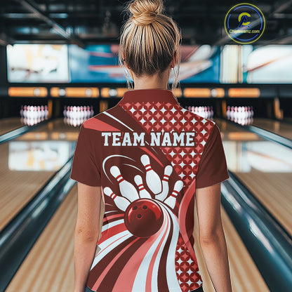 Custom Burgundy Red Classic Retro Bowling Team League Shirt, Bowling Women Polo Shirt IPHW12363