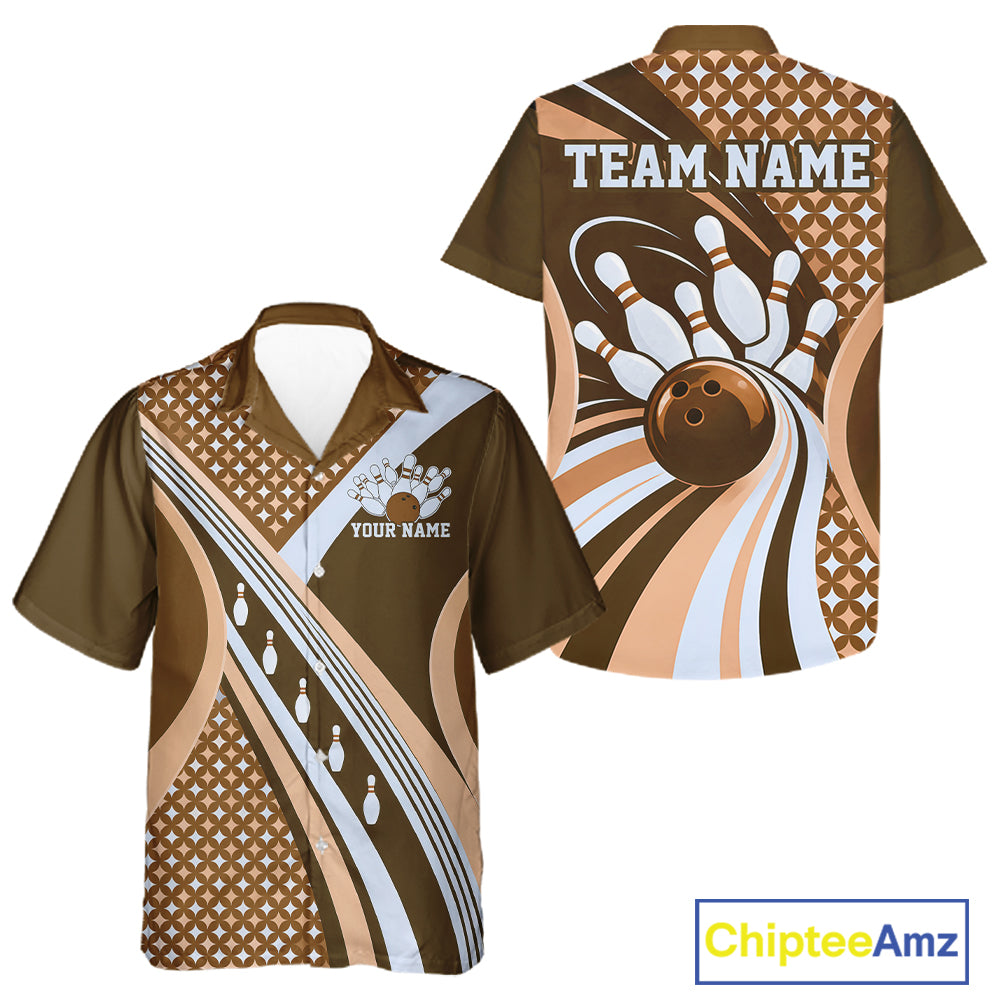Custom Brown Classic Retro Matching Bowling Team League Shirt, Bowling Men And Women Button Up Shirt IPHW12364