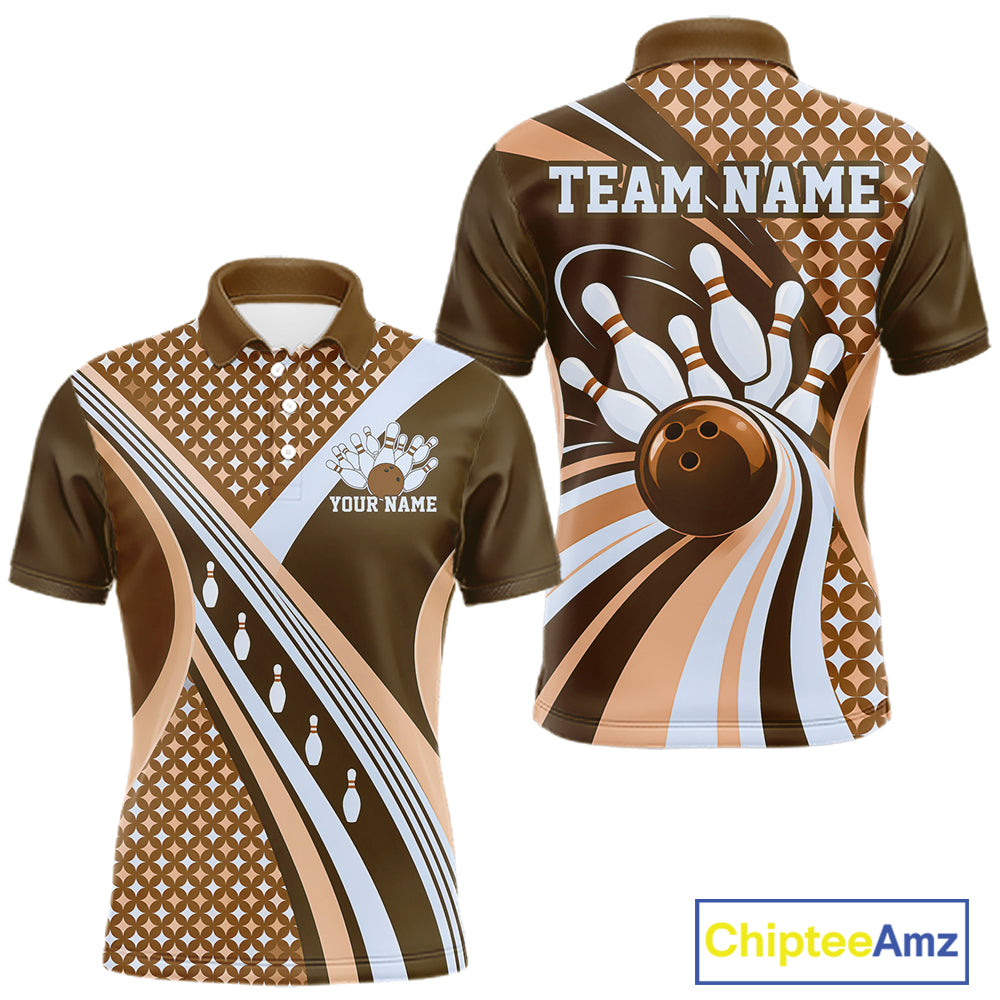 Custom Brown Classic Retro Matching Bowling Team League Shirt, Bowling Men Polo Shirt IPHW12364