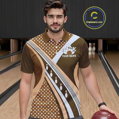 Custom Brown Classic Retro Matching Bowling Team League Shirt, Bowling Men Polo Shirt IPHW12364
