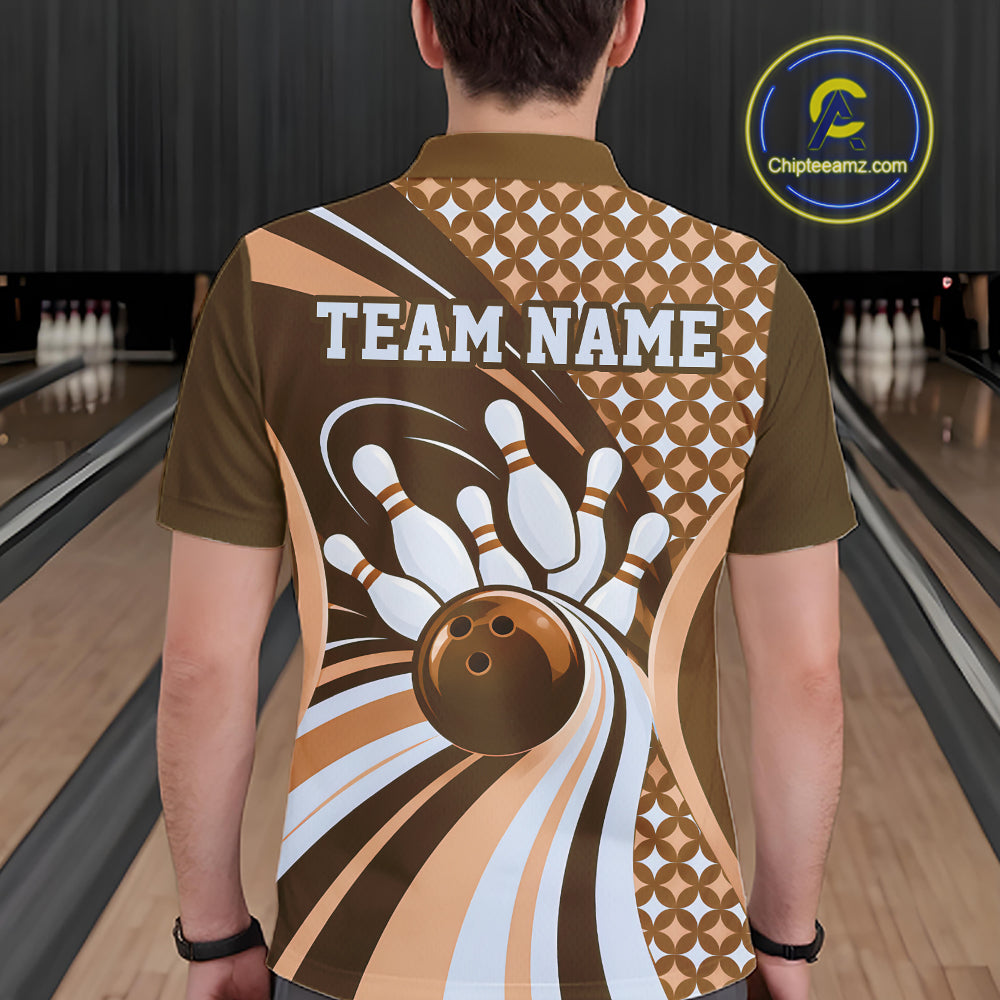 Custom Brown Classic Retro Matching Bowling Team League Shirt, Bowling Men Polo Shirt IPHW12364