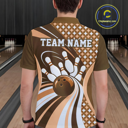 Custom Brown Classic Retro Matching Bowling Team League Shirt, Bowling Men Polo Shirt IPHW12364