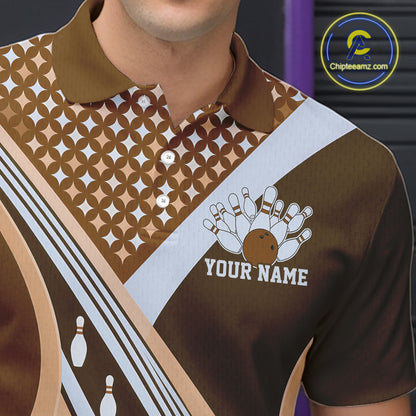 Custom Brown Classic Retro Matching Bowling Team League Shirt, Bowling Men Polo Shirt IPHW12364