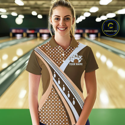 Custom Brown Classic Retro Matching Bowling Team League Shirt, Bowling Women Polo Shirt IPHW12364