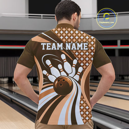 Custom Brown Classic Retro Matching Bowling Team League Shirt, Bowling Men Quarter Zip Shirt IPHW12364