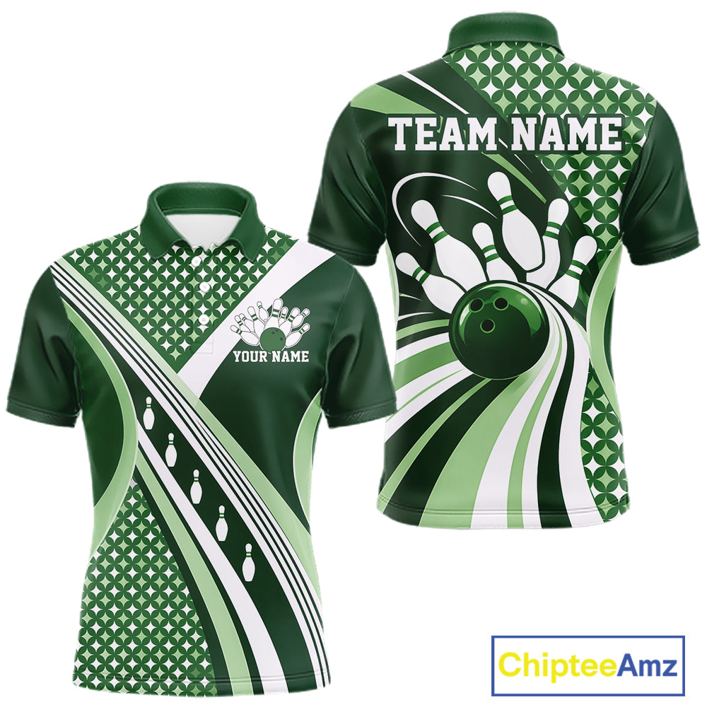 Custom Green Classic Retro Matching Bowling Team League Shirt, Bowling Men Polo Shirt IPHW12365