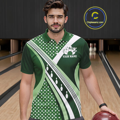 Custom Green Classic Retro Matching Bowling Team League Shirt, Bowling Men Polo Shirt IPHW12365
