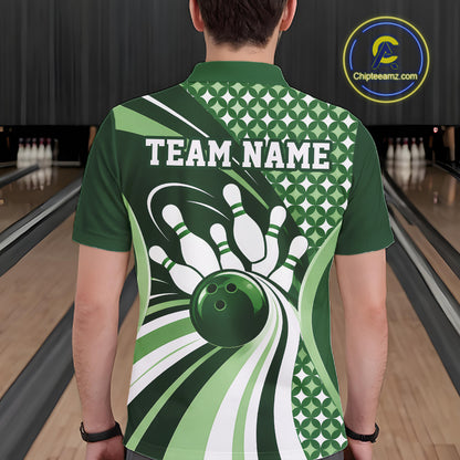 Custom Green Classic Retro Matching Bowling Team League Shirt, Bowling Men Polo Shirt IPHW12365