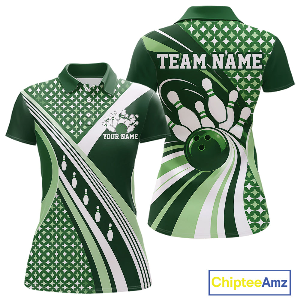 Custom Green Classic Retro Matching Bowling Team League Shirt, Bowling Women Polo Shirt IPHW12365